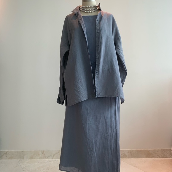 Eileen Fisher Slate Blue Irish LINEN Scoop Neck Tank Top Sz Medium - Picture 6 of 6